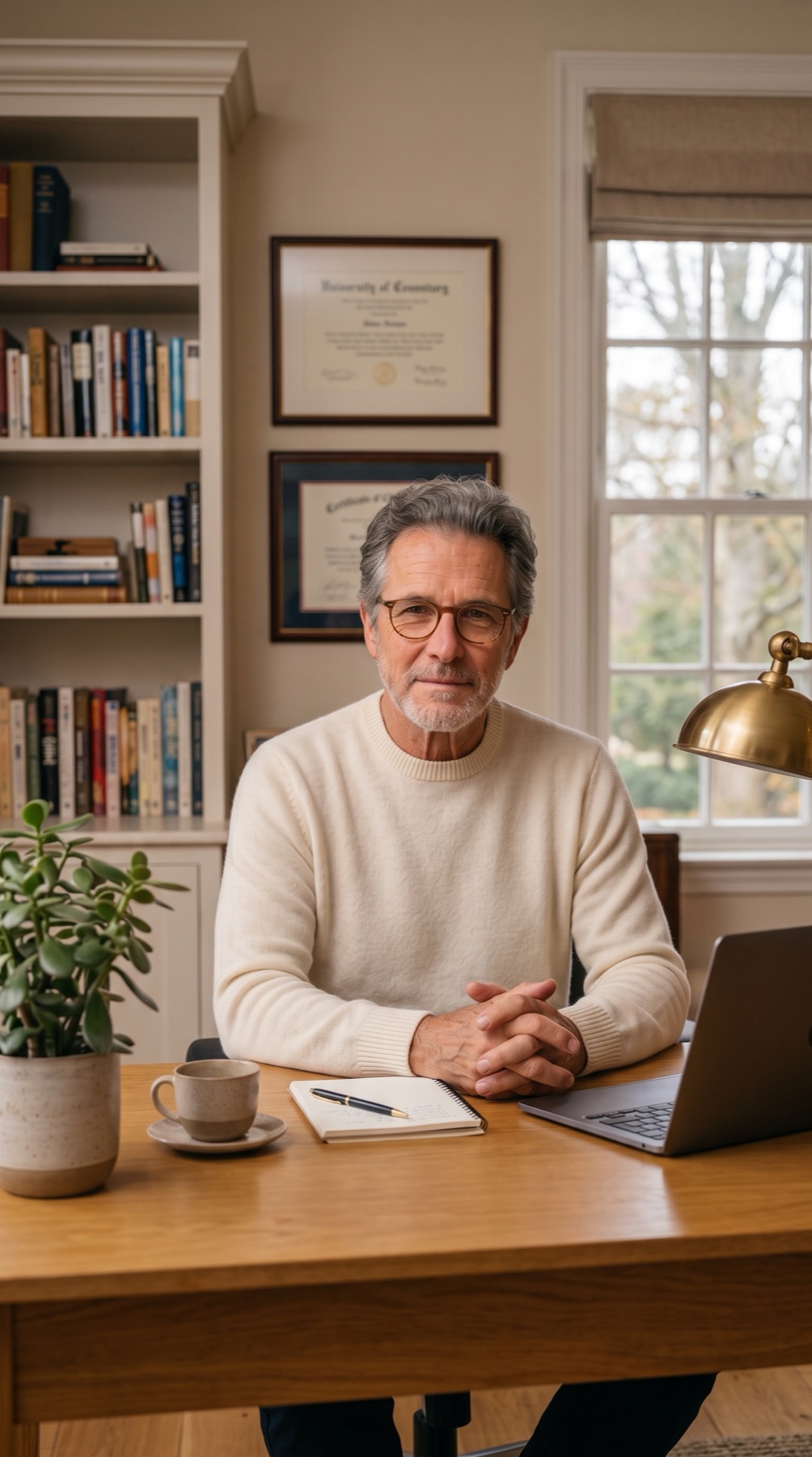 Sol Vance seated at his desk in a warm home study